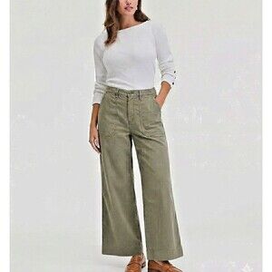 ana Womens Wide Leg Trouser Pants Size 14 Soft Dusky Green Cotton Tencel Blend